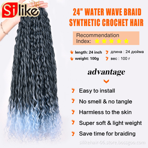Wholesale Silky 24Inch Ombre Red Brown Long Wavy Water Deep Wave Braids Kinky Curly Crochet Braiding Synthetic Hair Extensions